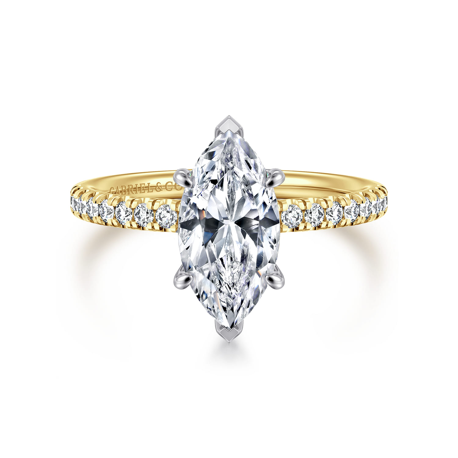 Stasia - 14K White-Yellow Gold Marquise Shape Diamond Engagement Ring