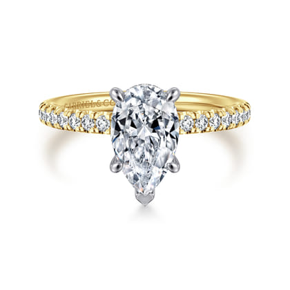 Stasia - 14K White-Yellow Gold Pear Shape Diamond Engagement Ring