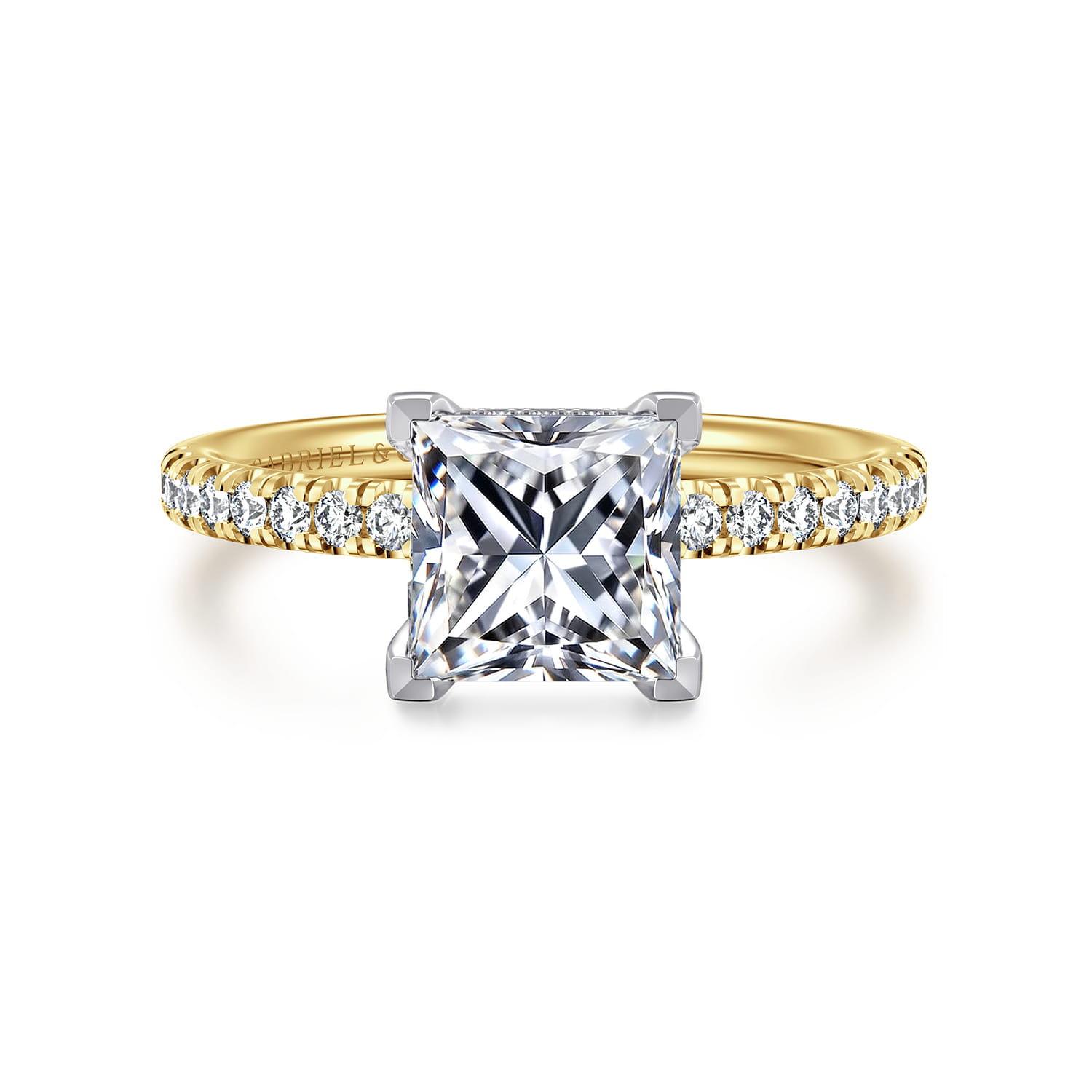 Stasia - 14K White-Yellow Gold Princess Cut Diamond Engagement Ring