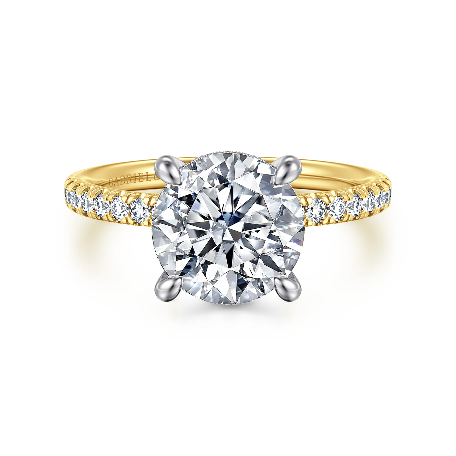 Stasia - 14K White-Yellow Gold Round Cut Diamond Engagement Ring