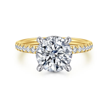 Stasia - 14K White-Yellow Gold Round Cut Diamond Engagement Ring