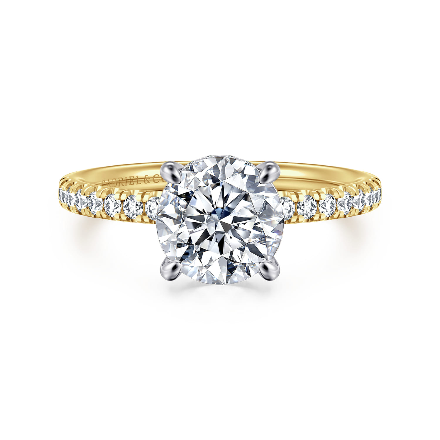 Stasia - 14K White-Yellow Gold Round Cut Diamond Engagement Ring