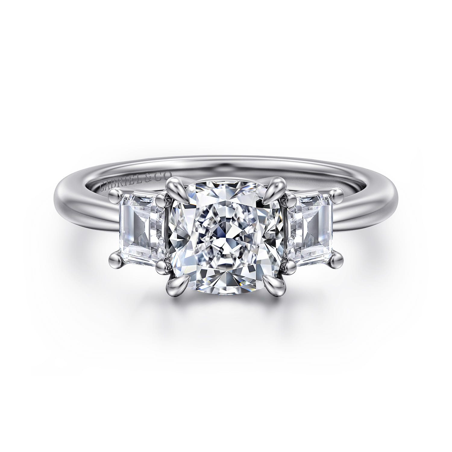 Stephi - 14K White Gold Cushion Cut Three Stone Diamond Engagement Ring