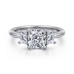 Stephi - 14K White Gold Cushion Cut Three Stone Diamond Engagement Ring
