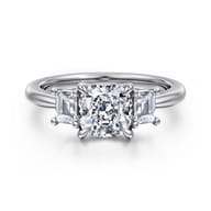 Stephi - 14K White Gold Cushion Cut Three Stone Diamond Engagement Ring