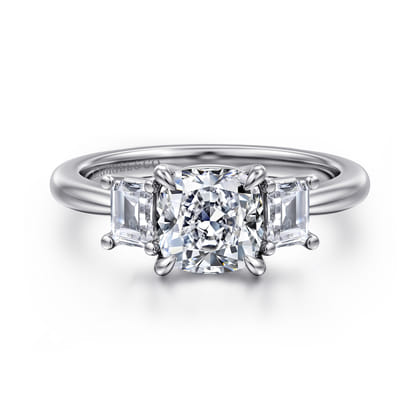 Stephi - 14K White Gold Cushion Cut Three Stone Diamond Engagement Ring