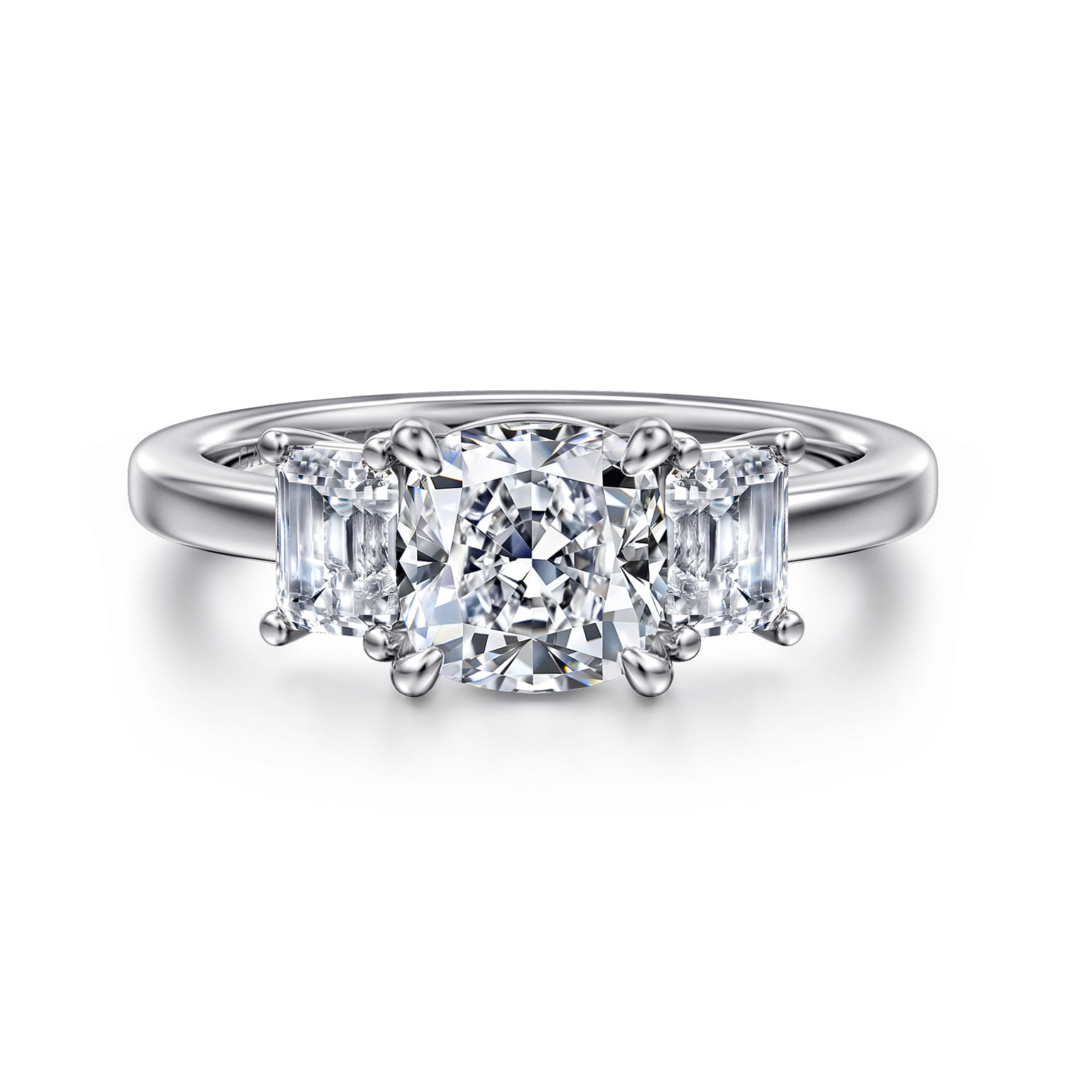 Stephi - 14K White Gold Cushion Cut Three Stone Diamond Engagement Ring