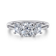 Stephi - 14K White Gold Cushion Cut Three Stone Diamond Engagement Ring