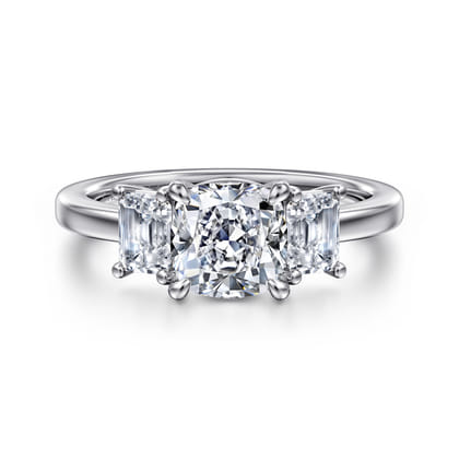 Stephi - 14K White Gold Cushion Cut Three Stone Diamond Engagement Ring