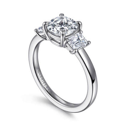 Stephi - 14K White Gold Cushion Cut Three Stone Diamond Engagement Ring