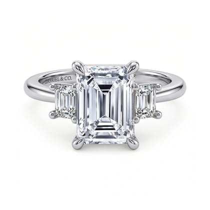 Stephi - 14K White Gold Emerald Cut Three Stone Diamond Engagement Ring