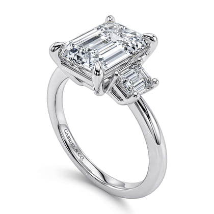 Stephi - 14K White Gold Emerald Cut Three Stone Diamond Engagement Ring