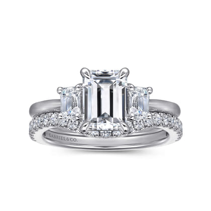 Stephi - 14K White Gold Emerald Cut Three Stone Diamond Engagement Ring