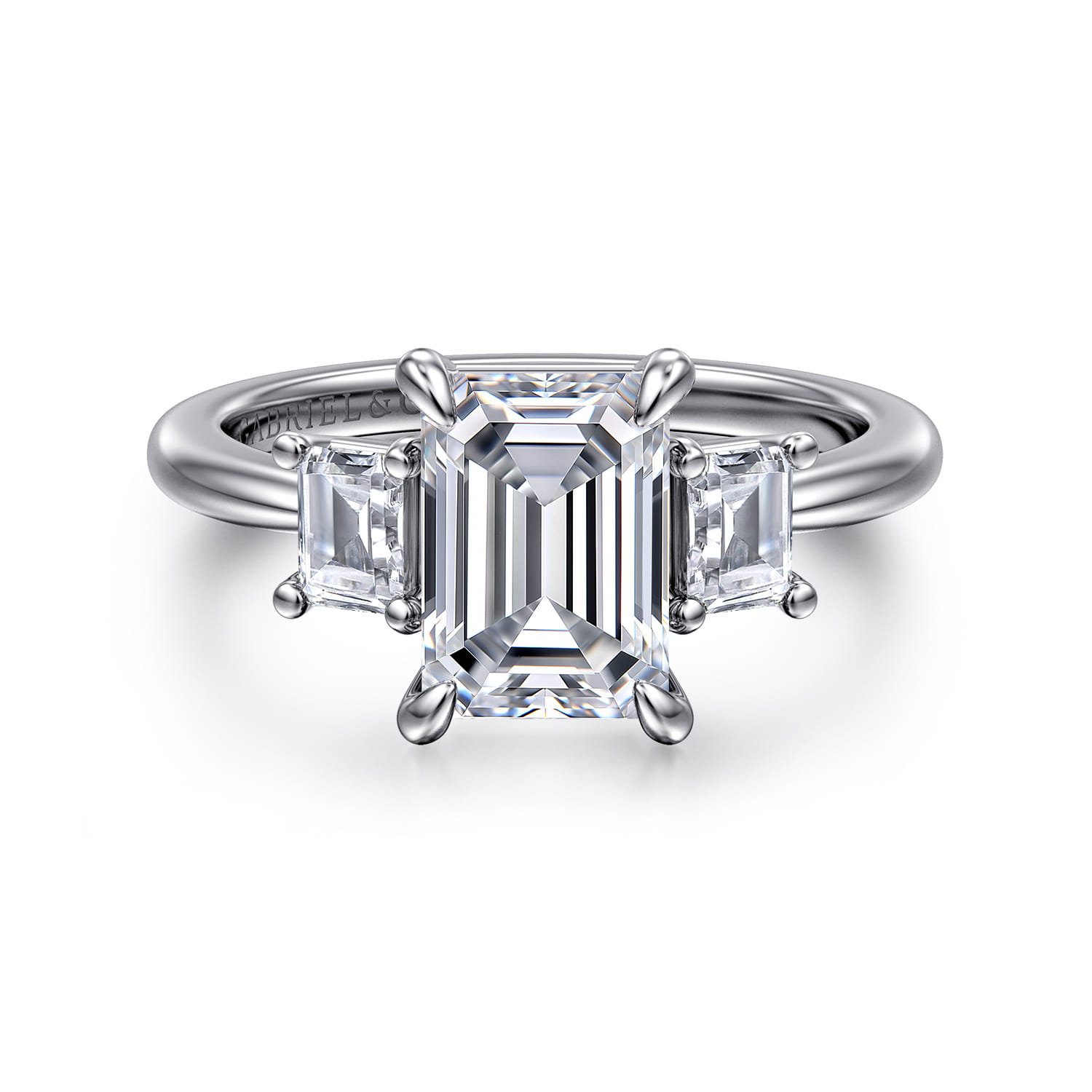 Stephi - 14K White Gold Emerald Cut Three Stone Diamond Engagement Ring