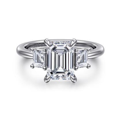 Stephi - 14K White Gold Emerald Cut Three Stone Diamond Engagement Ring