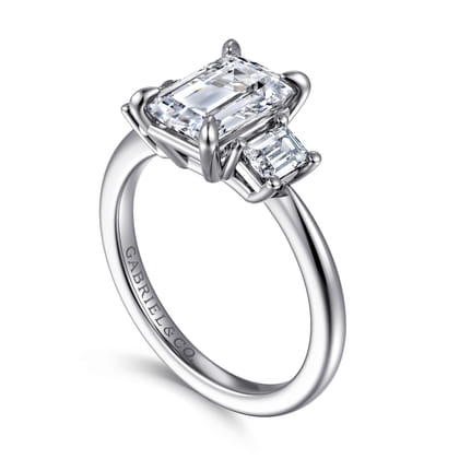 Stephi - 14K White Gold Emerald Cut Three Stone Diamond Engagement Ring