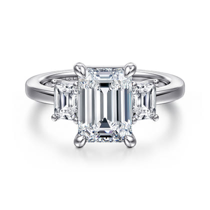 Stephi - 14K White Gold Emerald Cut Three Stone Diamond Engagement Ring