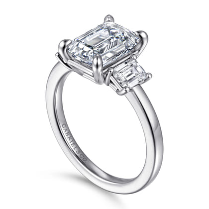 Stephi - 14K White Gold Emerald Cut Three Stone Diamond Engagement Ring