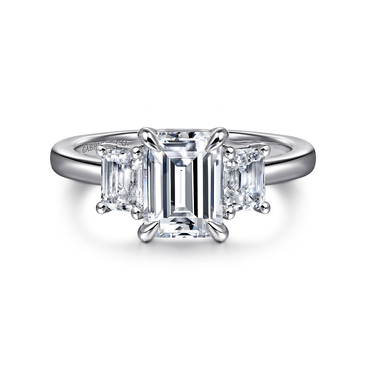 Stephi - 14K White Gold Emerald Cut Three Stone Diamond Engagement Ring