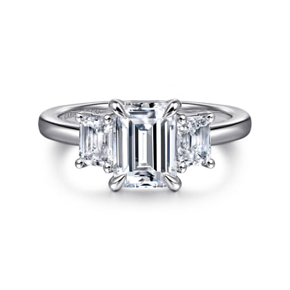 Stephi - 14K White Gold Emerald Cut Three Stone Diamond Engagement Ring