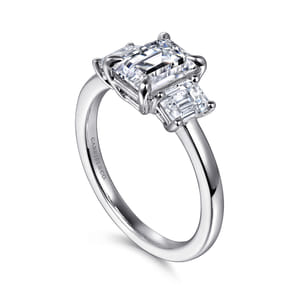 Stephi - 14K White Gold Emerald Cut Three Stone Diamond Engagement Ring
