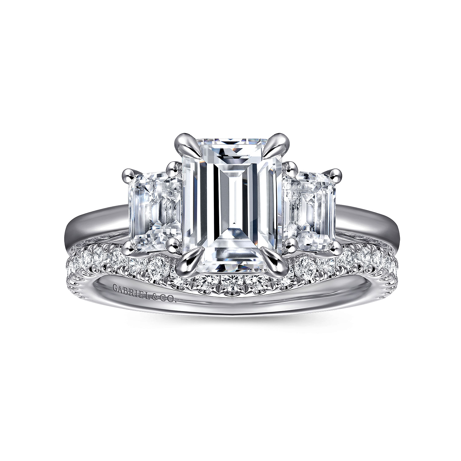 Stephi - 14K White Gold Emerald Cut Three Stone Diamond Engagement Ring