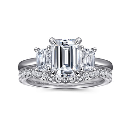 Stephi - 14K White Gold Emerald Cut Three Stone Diamond Engagement Ring