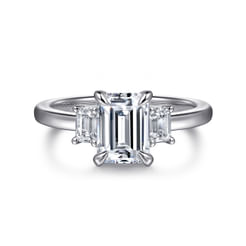 14K White Gold Emerald Cut Three Stone Diamond Engagement Ring