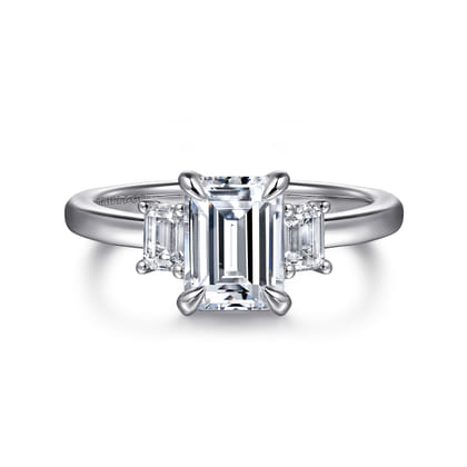 Stephi - 14K White Gold Emerald Cut Three Stone Diamond Engagement Ring