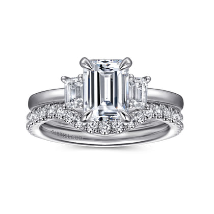 Stephi - 14K White Gold Emerald Cut Three Stone Diamond Engagement Ring