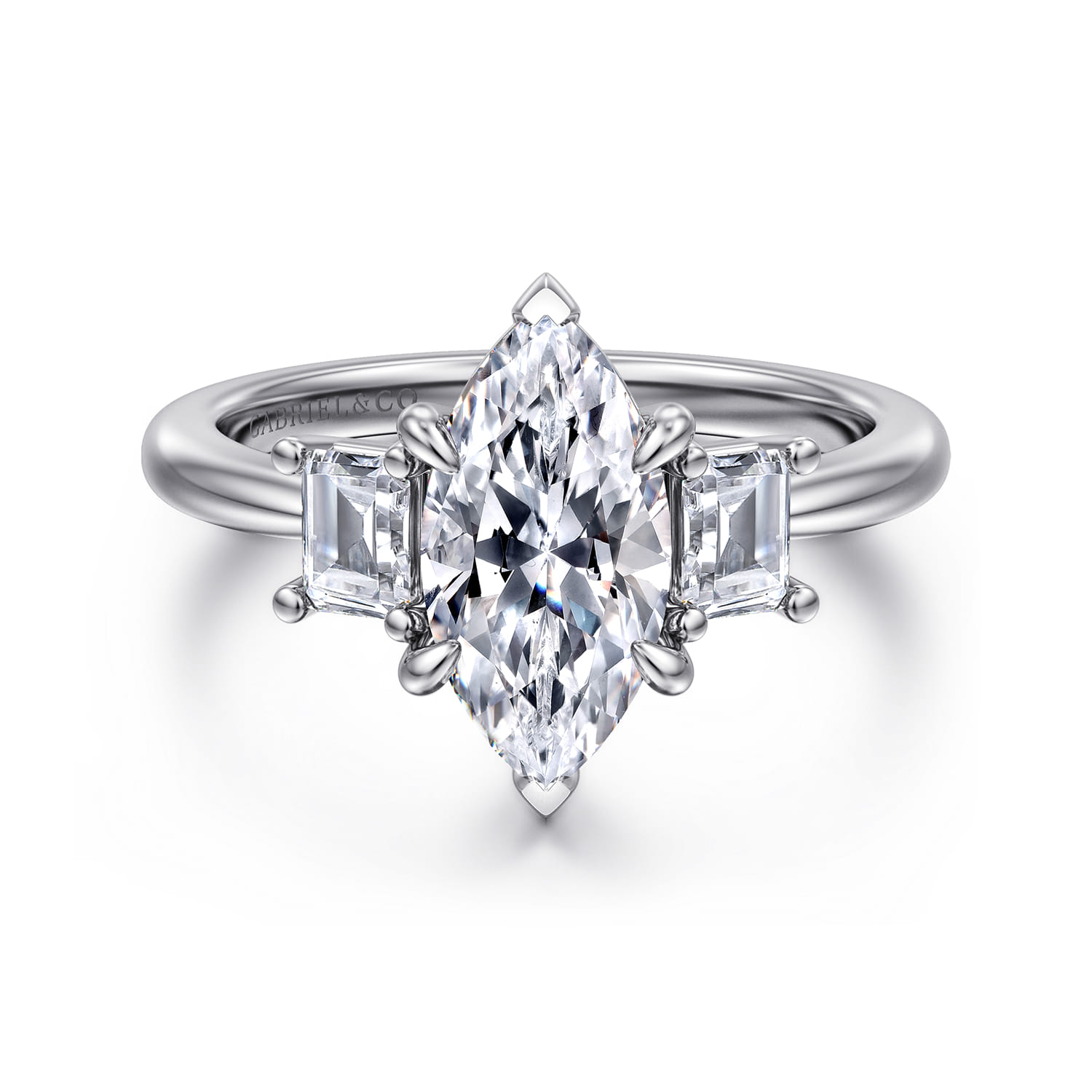 Stephi - 14K White Gold Marquise Shape Three Stone Diamond Engagement Ring