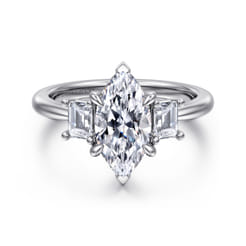 Stephi - 14K White Gold Marquise Shape Three Stone Diamond Engagement Ring