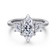 Stephi - 14K White Gold Marquise Shape Three Stone Diamond Engagement Ring