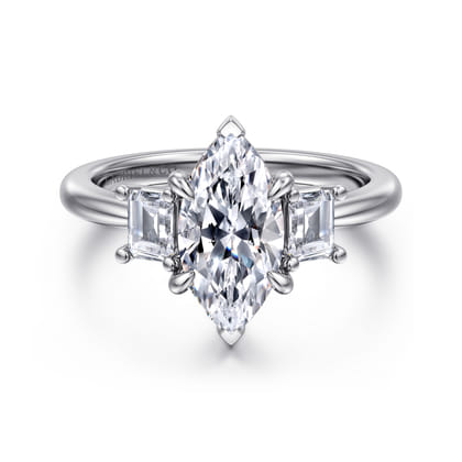 Stephi - 14K White Gold Marquise Shape Three Stone Diamond Engagement Ring