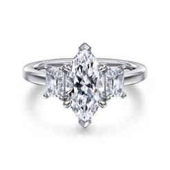 Stephi - 14K White Gold Marquise Shape Three Stone Diamond Engagement Ring