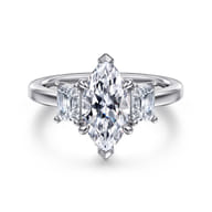 Stephi - 14K White Gold Marquise Shape Three Stone Diamond Engagement Ring