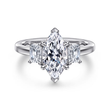 Stephi - 14K White Gold Marquise Shape Three Stone Diamond Engagement Ring