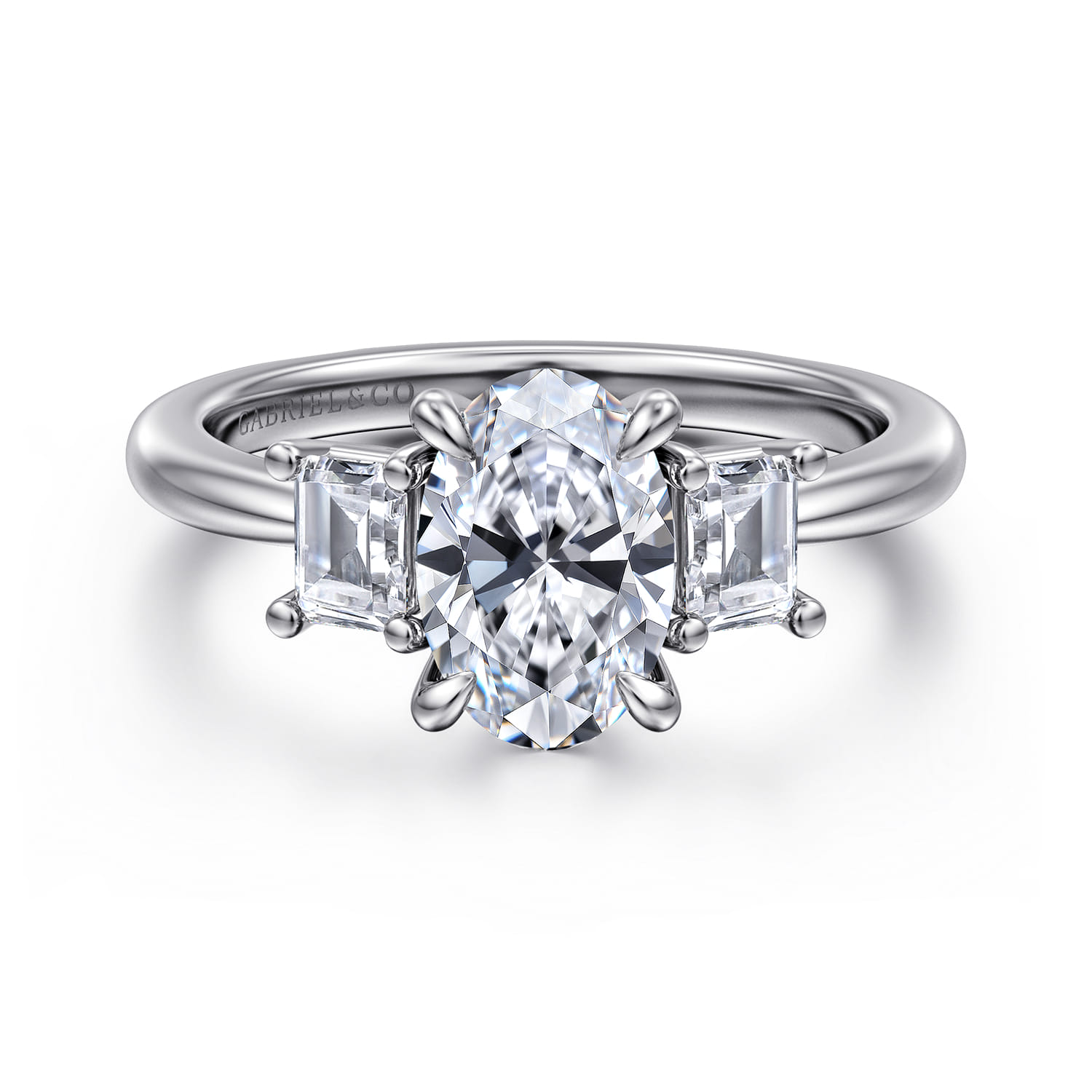 Stephi - 14K White Gold Oval Three Stone Diamond Engagement Ring