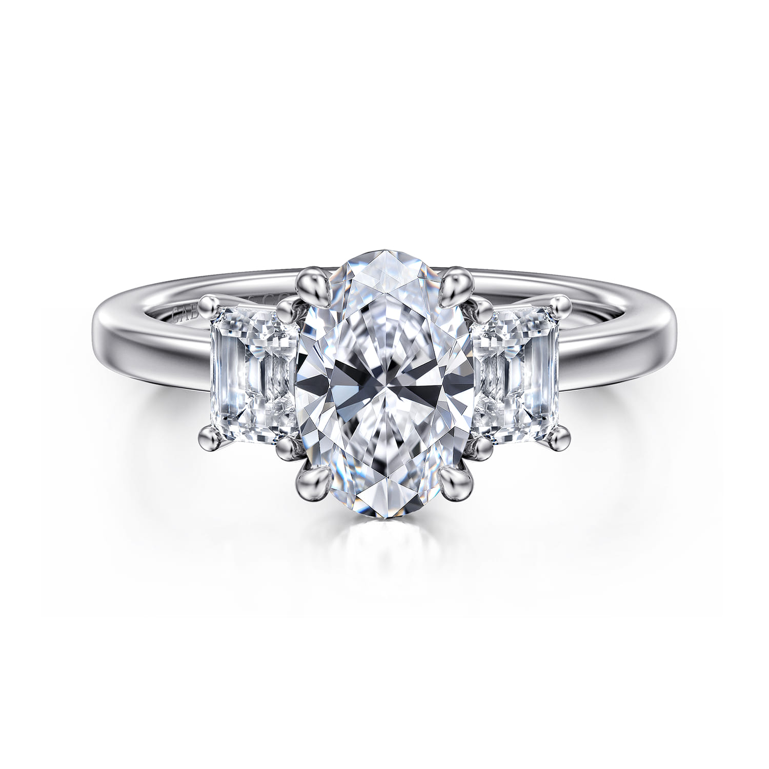 Stephi - 14K White Gold Oval Three Stone Diamond Engagement Ring