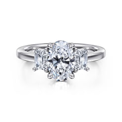 14K White Gold Oval Three Stone Diamond Engagement Ring