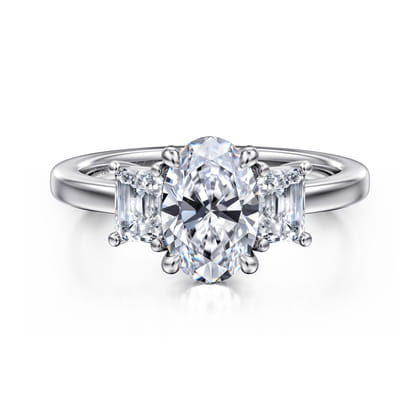 Stephi - 14K White Gold Oval Three Stone Diamond Engagement Ring