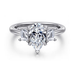 Stephi - 14K White Gold Pear Shape Three Stone Diamond Engagement Ring