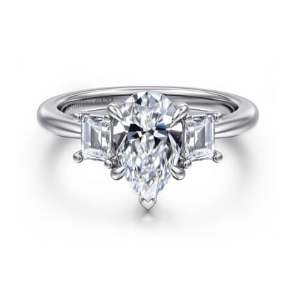 Stephi - 14K White Gold Pear Shape Three Stone Diamond Engagement Ring