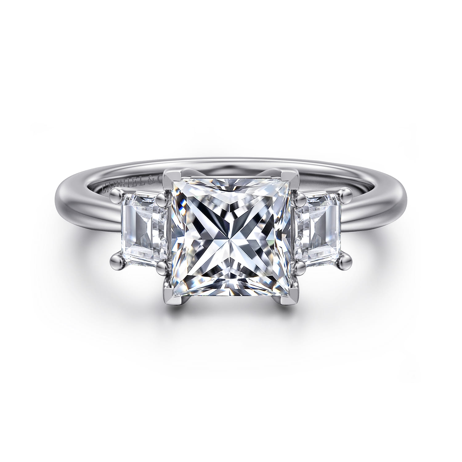 Stephi - 14K White Gold Princess Cut Three Stone Diamond Engagement Ring