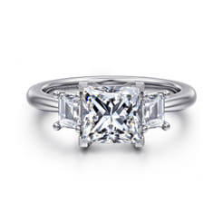 Stephi - 14K White Gold Princess Cut Three Stone Diamond Engagement Ring