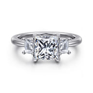 Stephi - 14K White Gold Princess Cut Three Stone Diamond Engagement Ring