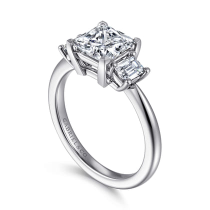 Stephi - 14K White Gold Princess Cut Three Stone Diamond Engagement Ring