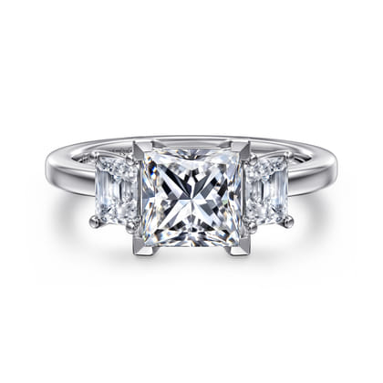 Stephi - 14K White Gold Princess Cut Three Stone Diamond Engagement Ring