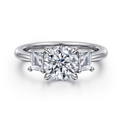 Stephi - 14K White Gold Round Three Stone Diamond Engagement Ring