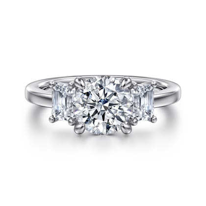 Stephi - 14K White Gold Round Three Stone Diamond Engagement Ring